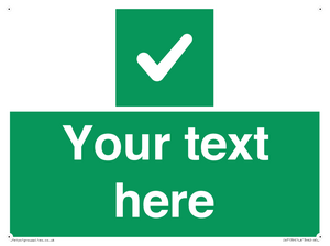 Custom green background, green square with tick sign